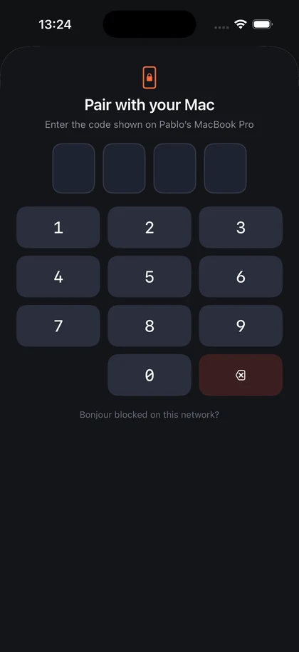The iPhone pairing screen with its keypad